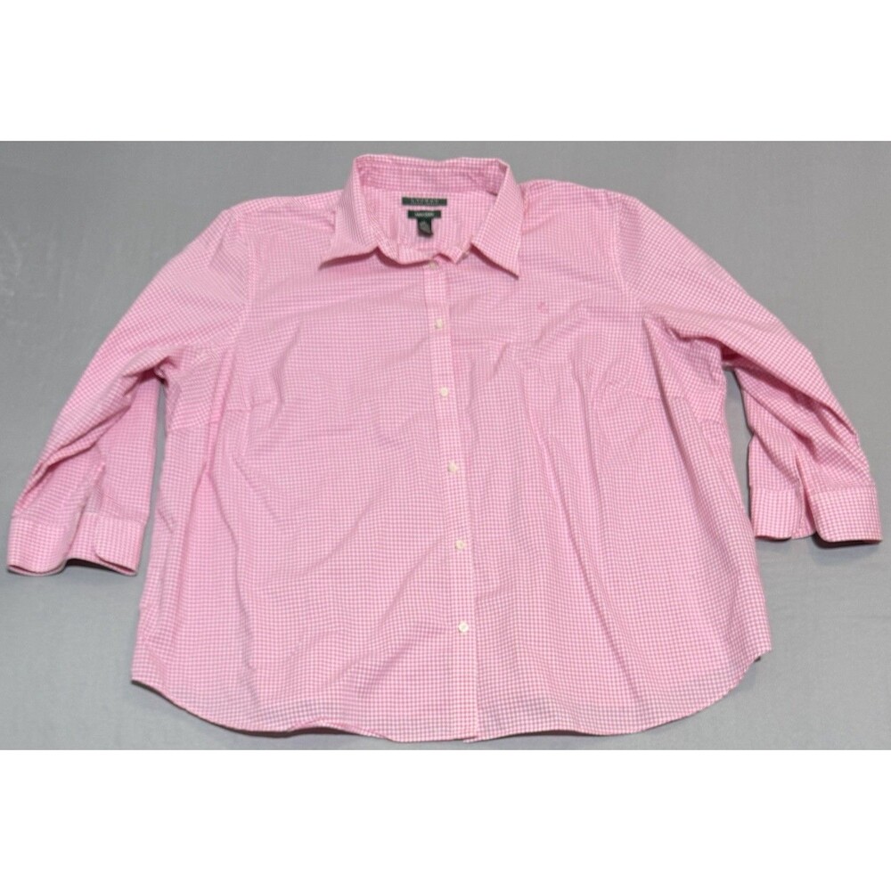 Lauren Ralph Lauren Non-Iron Women’s 3XLPink & White Checkered 100% Cotton
